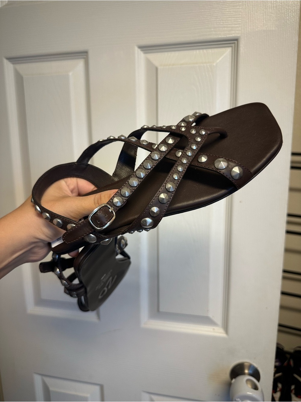 Jeffrey Campbell Dark Brown Studded Cross-Strap Sandals